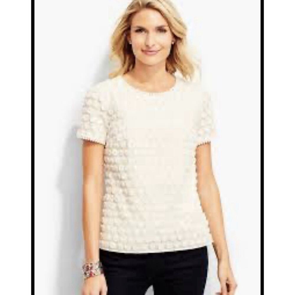 Talbots cream flower Embroidered Top Blouse 14 Petite 14P Boho Cotton